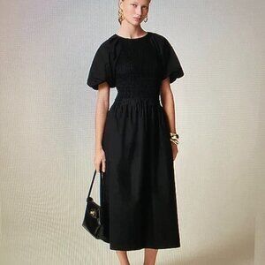 NWT - J. Crew Black Smocked Maxi with Puff Sleeves Women Size Small